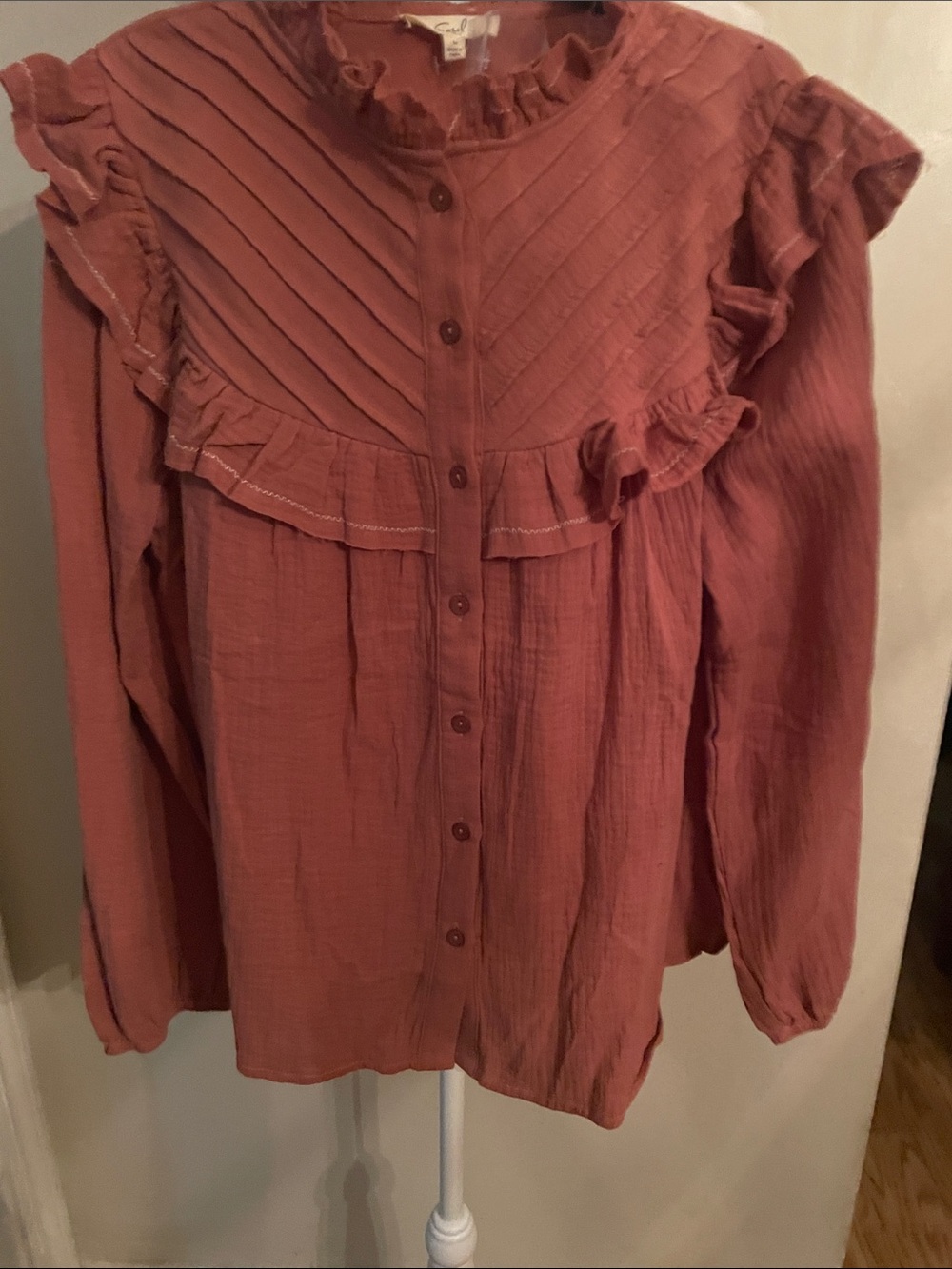 Ruffled Button-Front Blouse in Dusty rose
